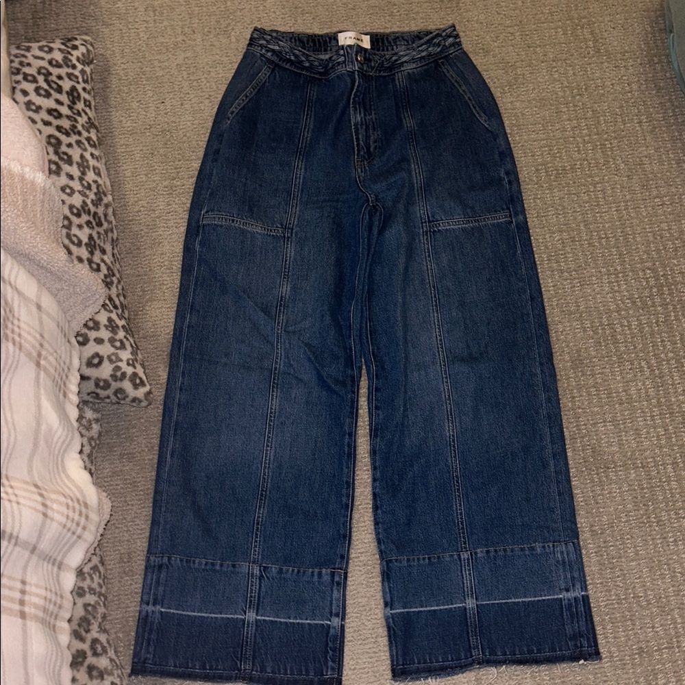Frame Braided Waist Blue Wide-Leg Jeans